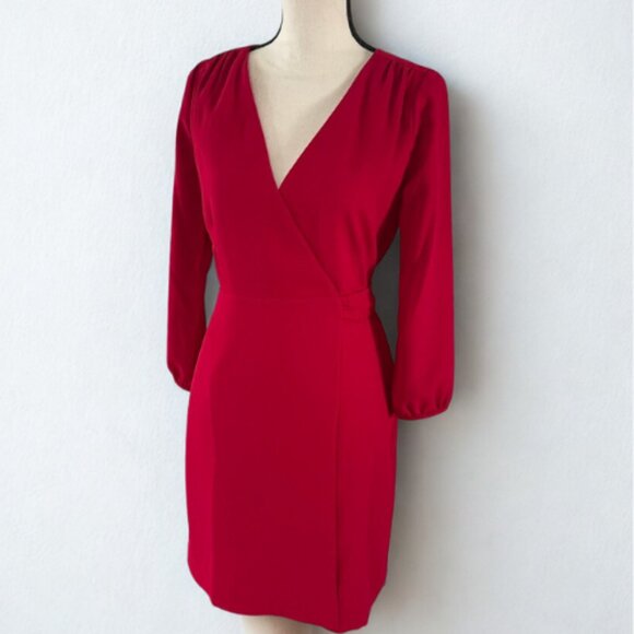 J.Crew NWT Long-Sleeve Wrap Dress - Size 0 - Red Holiday Party Ready - Picture 1 of 7